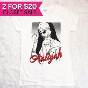 NWOT Aaliyah Womens White Licensed Band T Shirt Merch Crew Neck Tee Size 1XL